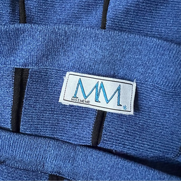 Blue & Black Stripe Column Skirt Midi Knee-Length Modest Sweater Stretch Skirt S - Picture 9 of 12